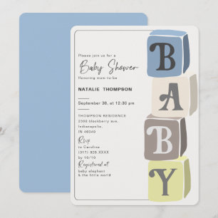 Invitación Boy Baby Shower bloquea el azul