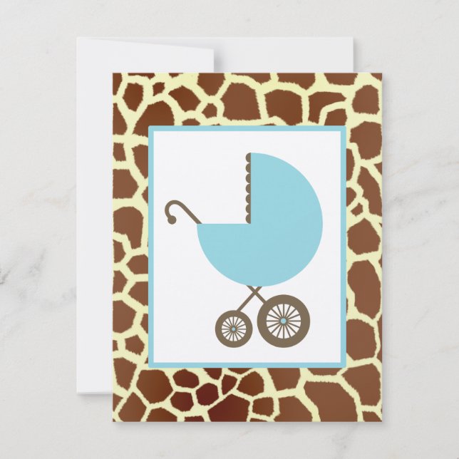 Invitación Boy Baby Shower - Blue Carriles y jirafa (Anverso)