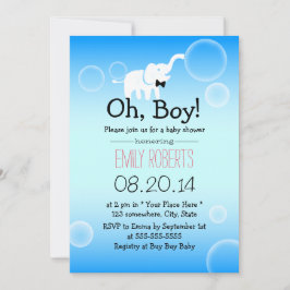 Invitación Boy Baby Shower Cute Elefante y Burbujas