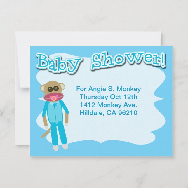 Invitación Boy Baby Shower Cute Sockmonkey Art (Anverso)