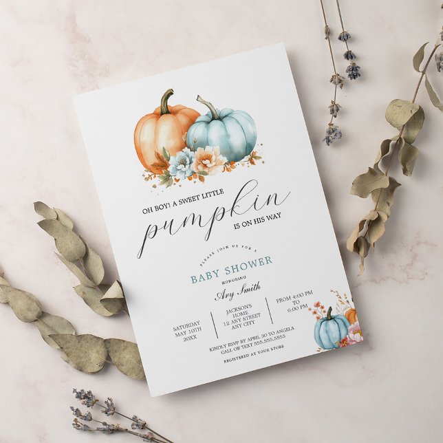 Invitación Boy Baby Shower Fall Rústica De Calabaza (Subido por el creador)
