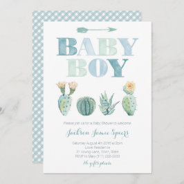 Invitación Boy Baby Shower Fiesta con cacti acuarela