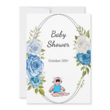 Boy Baby Shower Fiesta Flores azules Blanco