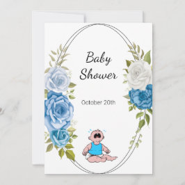 Invitación Boy Baby Shower Fiesta Flores azules Blanco
