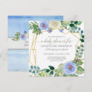 Invitación Boy Baby Shower Geometric w Blue n White Roses