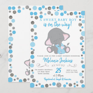 Invitación Boy Baby Shower Invitación, Elephant Baby Shower