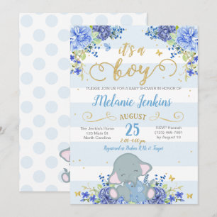 Invitación Boy Baby Shower Invitación, Elephant Baby Shower
