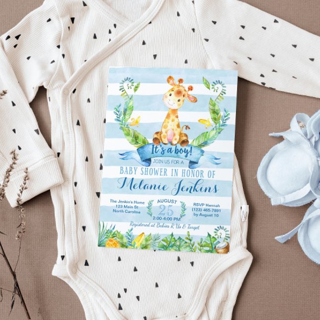 Invitación Boy Baby Shower Invitation, Giraffe Baby Shower (Subido por el creador)