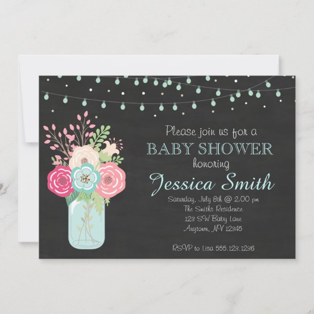 Invitación Boy Baby Shower - Mason Jar/Lights (Anverso)