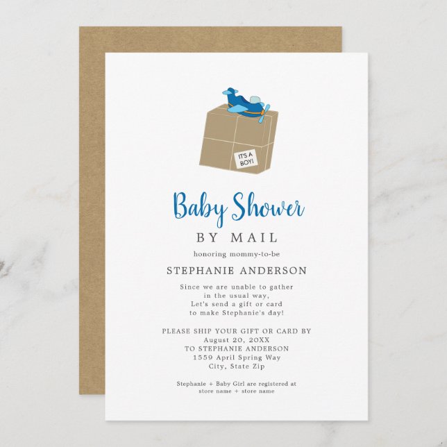 Invitación Boy Baby Shower por correo (Anverso / Reverso)