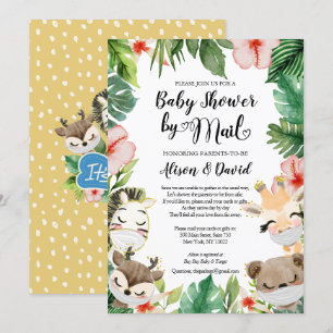 Invitación Boy Baby Shower Por Correo Amigos Safari mascado