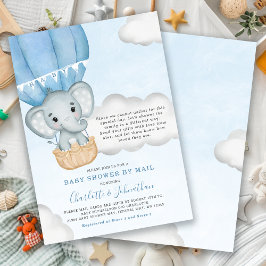Invitación Boy Baby Shower Por Correo Elephant Blue