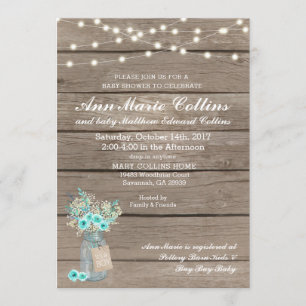 Invitación Boy Baby Shower Rustic Babys Breath String Lights