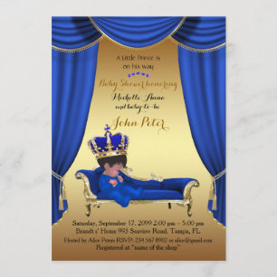 Invitación BOY Baby Shower, tira de oro, azul y oro.