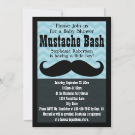 Invitación Boy Baby Shower Vintage Blue Mustache Bash