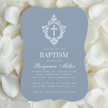 Boy Baptism Dusty Blue Elegage Escudo blanco