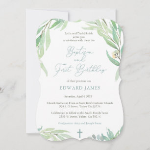 Invitación Boy Baptism Primer Fiesta de cumpleaños, verde de