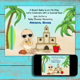 Invitación Boy Beach Baby Sandcastle, Surfboard Baby Shower