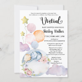 Invitación Boy Bear Globos Florales Rosa Baby Shower Virtual