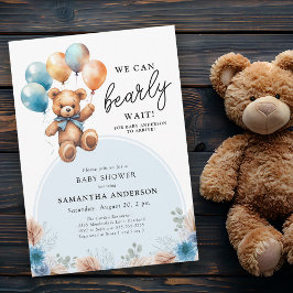 Invitación Boy Bearly Wait Teddy Bear Boho Baby Shower