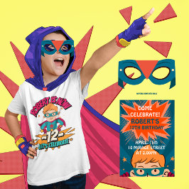 Invitación Boy Birday Bash - Super héroe azul y Naranja