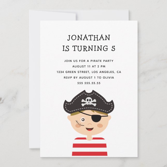 Invitación Boy Birthday Party. Pirate Adventure Treasure Hunt (Anverso)