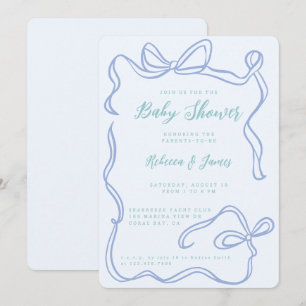 Invitación Boy Blue Bow Funky Baby Shower dibujado a mano