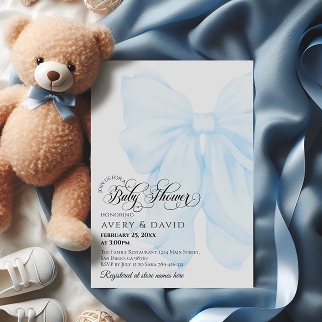 Invitación Boy Blue Bow Moderno Elegante Baby Shower (Subido por el creador)