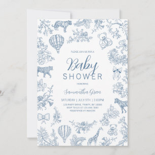 Invitación Boy Blue Chinoiserie Safari Baby Shower