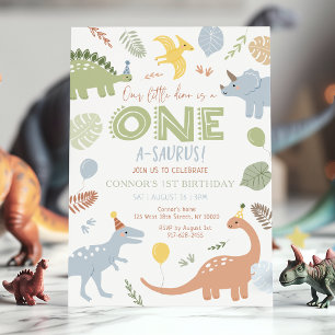Invitación Boy Blue Dinosaur 1er cumpleaños