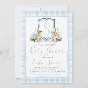 Invitación Boy Blue Dog Baby Shower Preppy Southern