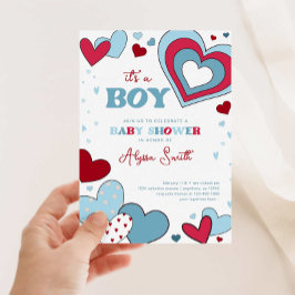 Invitación Boy Blue El día de San Valentín Hearts Baby Shower