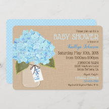 Boy Blue Hydrangea Mason Jar Rustic Baby Shower