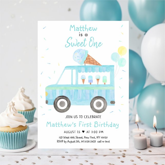 Invitación Boy Blue Ice Cream Truck Sweet One Birday (Subido por el creador)