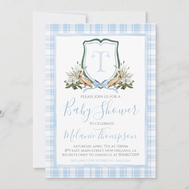 Invitación Boy Blue Pelican Baby Shower Preppy Southern (Subido por el creador)