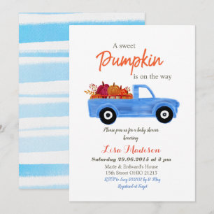 Invitación Boy Blue Pumpkin está en camino de la ducha bebé