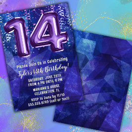 Invitación Boy Blue Purple 14th Birthday