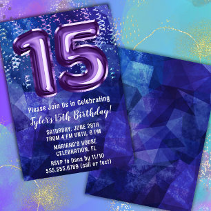 Invitación Boy Blue Purple 15th Birthday