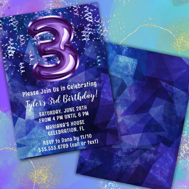 Invitación Boy Blue Purple 3er cumpleaños (Subido por el creador)