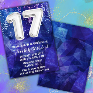 Invitación Boy Blue White 17 cumpleaños