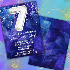 Invitación Boy Blue White 7 cumpleaños