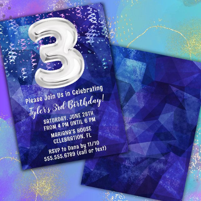Invitación Boy Blue White Tercer cumpleaños (Subido por el creador)