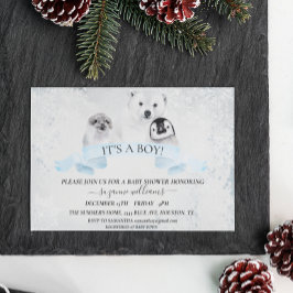 Invitación Boy Blue Winter Navidades Animales Baby Shower