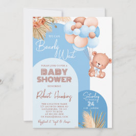Invitación Boy Boho Arch Teddy Bear Bearly Wait Baby Shower