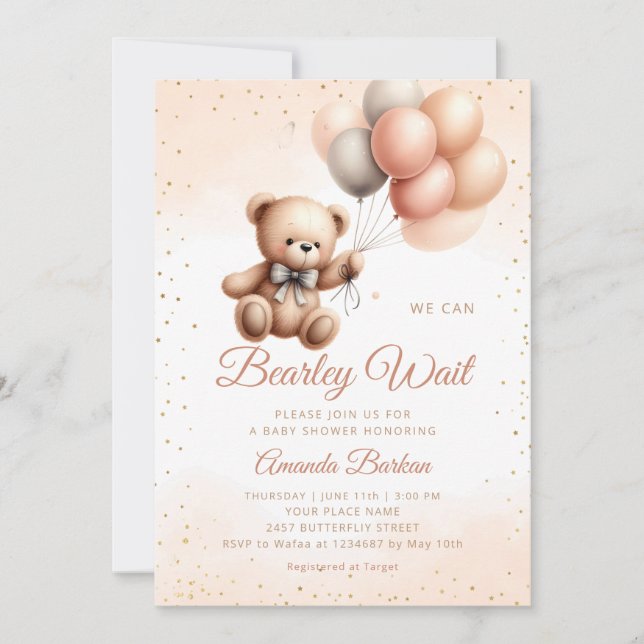 Invitación Boy Boho Teddy Oear Podemos Esperar A Baby Shower (Anverso)