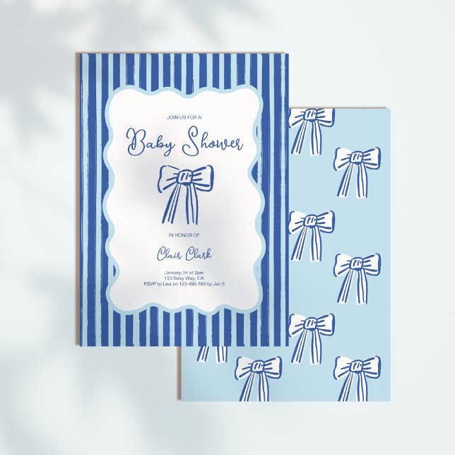 Invitación Boy Bow Invitation, Blue Hand Drawn Baby Shower (Subido por el creador)