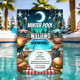 Invitación boy bruh Barbeque Winter Pool Fiesta 13 cumpleaños