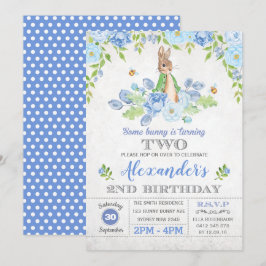 Invitación Boy Bunny 2º Fiesta de cumpleaños Garden Blue Flor