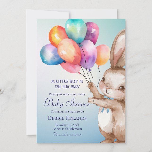 Invitación Boy Bunny-Themed Baby Shower Invitation (Anverso)