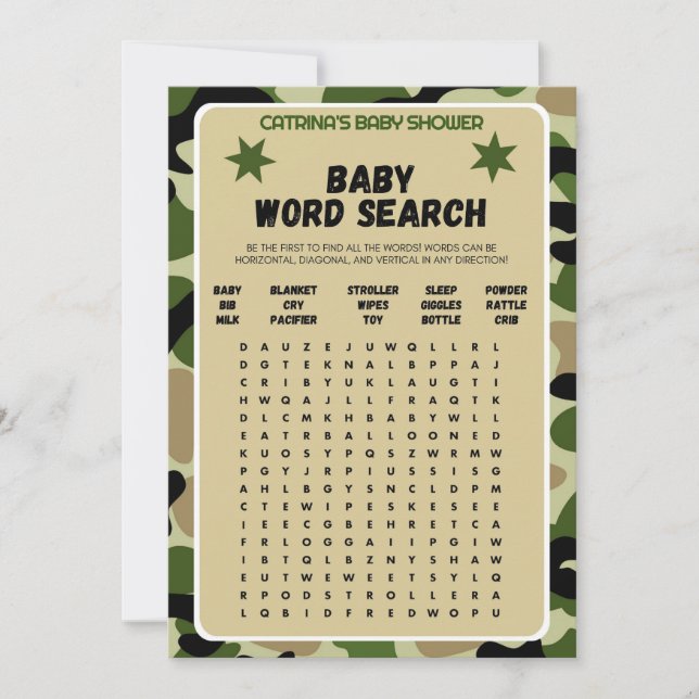 Invitación Boy Camo Baby Shower - Nombre editable, 5x7 (Anverso)